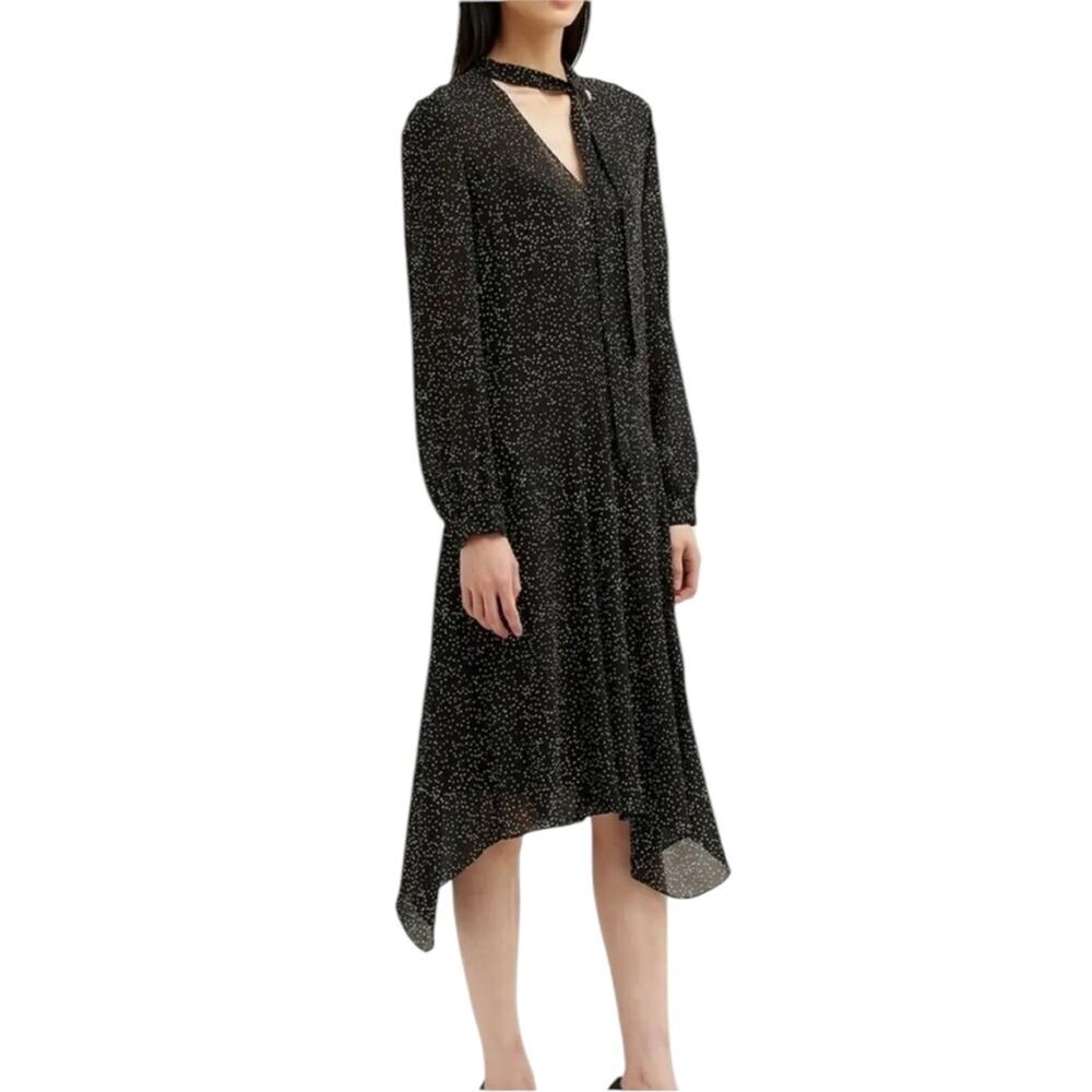 Theory Tie Neck Drape Black Speckle Silk Dress– Sz 4